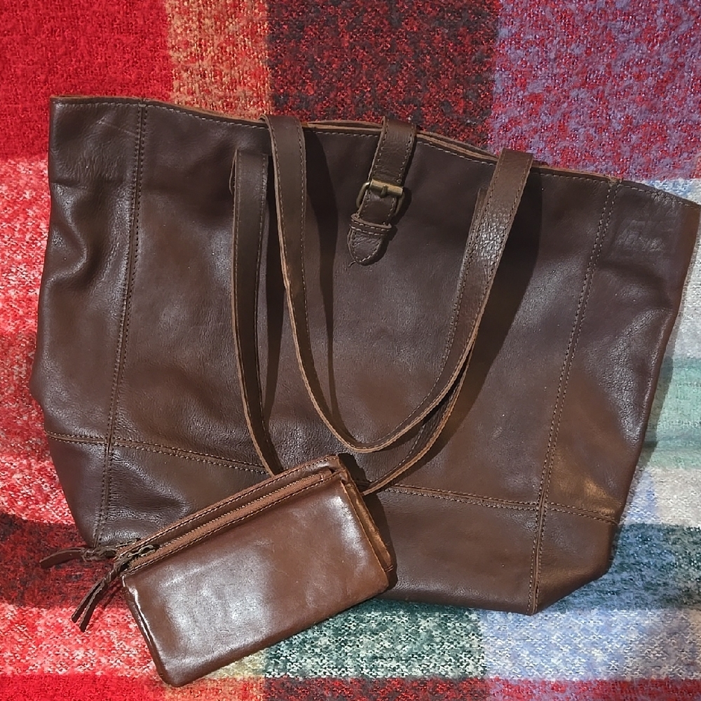 Fat Face Leather Tote Bag w/wallet